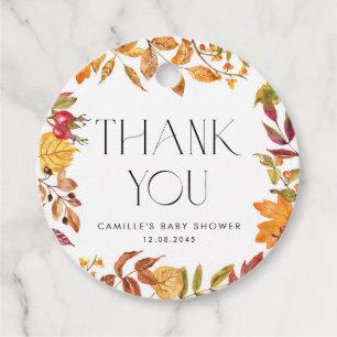 Étiquettes Cadeau Feuilles d'automne Merci Baby shower de couronne