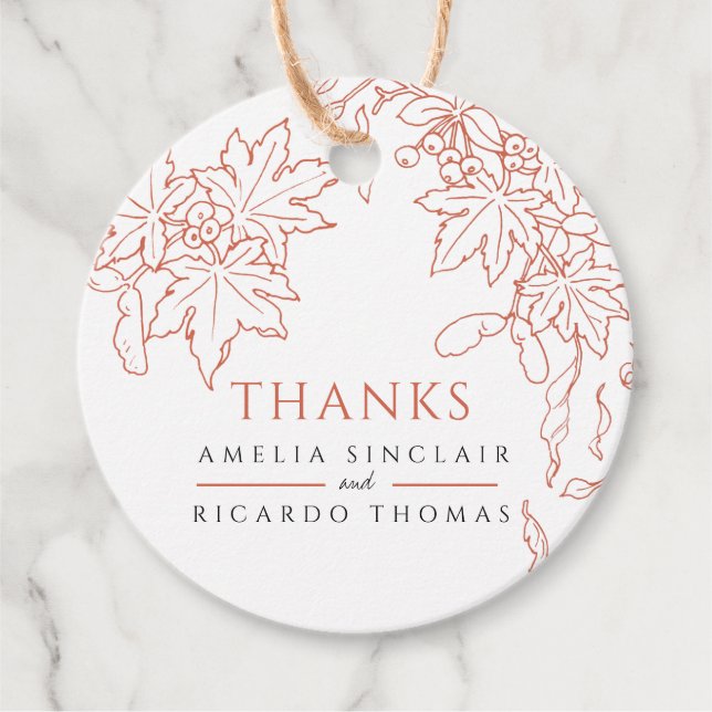 Étiquettes Cadeau Feuilles d'automne tirant mariage orange merci (Devant)