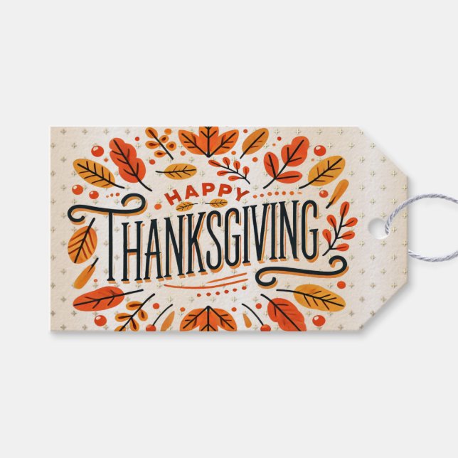 Étiquettes-cadeau Feuilles de automne orange bon thanksgiving (Devant (Horizontal))