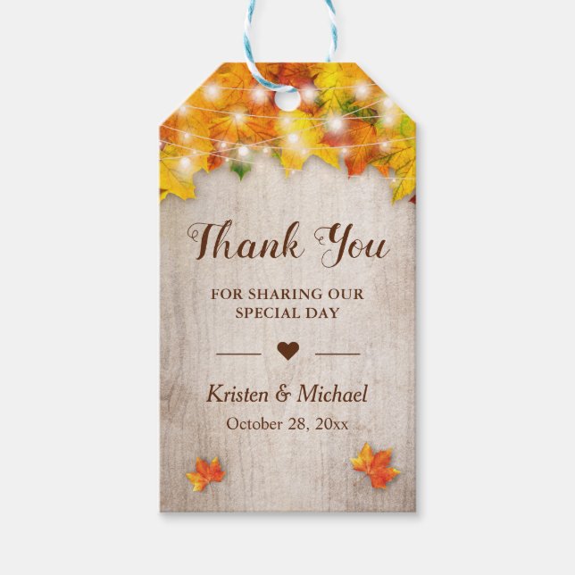 Étiquettes-cadeau Feuilles de Érable Automne Or Lumières de Chaîne M (Devant)