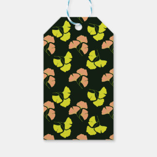 Étiquettes-cadeau Feuilles de Ginkgo Pastel-Néon sur Fond Noir