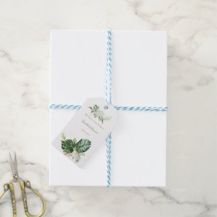 Étiquettes-cadeau Feuilles de palmier à aquarelle verte et or tropic