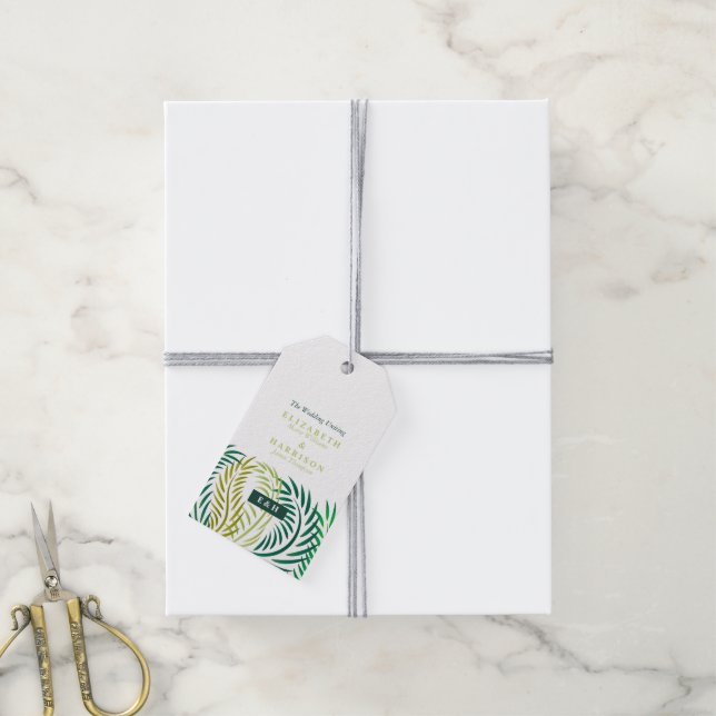 Étiquettes-cadeau Feuilles de palmiers tropicaux, Mariage de plage (Avec de la ficelle)
