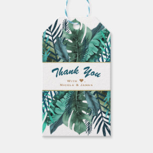 Étiquettes-cadeau Feuilles de sarcelle verte tropicale Élégant maria