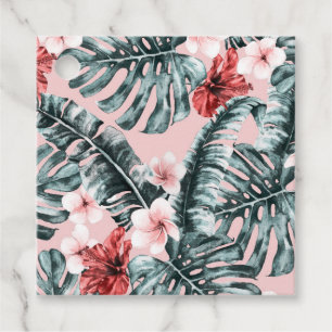 Étiquettes Cadeau Feuilles Florales Tropicales Hibiscus Fleurs Flora