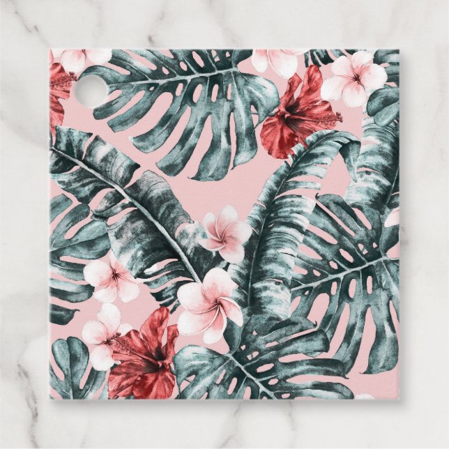 Étiquettes Cadeau Feuilles Florales Tropicales Hibiscus Fleurs Flora (Devant)