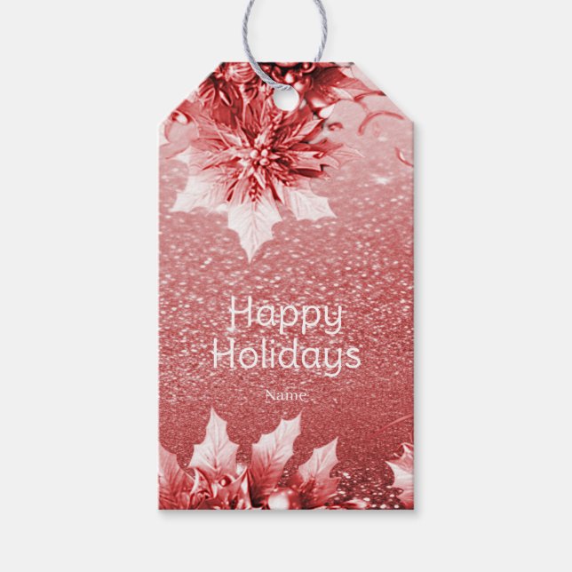 Étiquettes-cadeau Feuilles Rouges Noël Vacances (Devant)