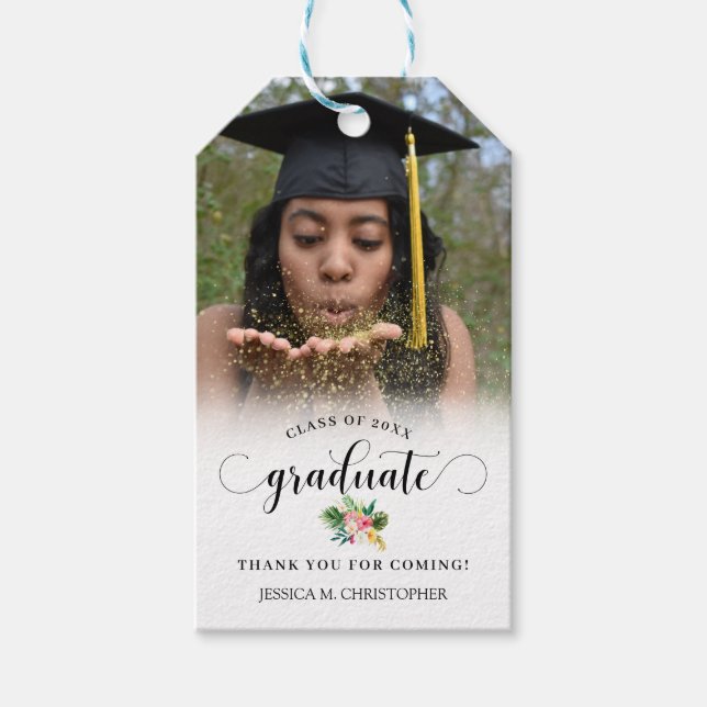 Étiquettes-cadeau Feuilles tropicaux d'été Merci de la graduation ph (Devant)
