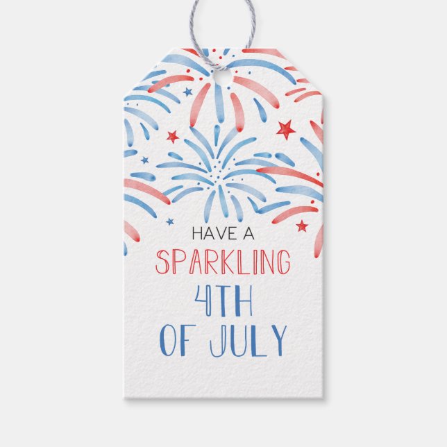 Étiquettes-cadeau Feux d'aquarelle 4 juillet Fête Sparkler (Devant)