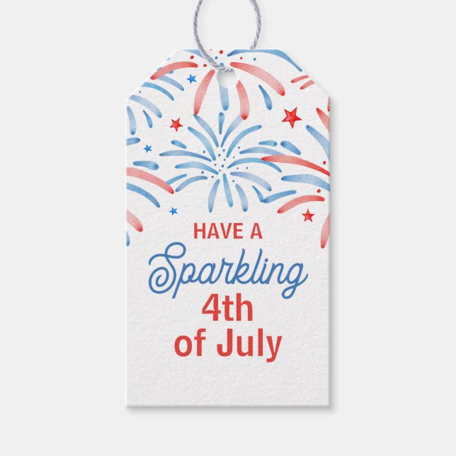 Étiquettes-cadeau Feux d'artifice à l'aquarelle Fête du 14 juillet  (Devant)