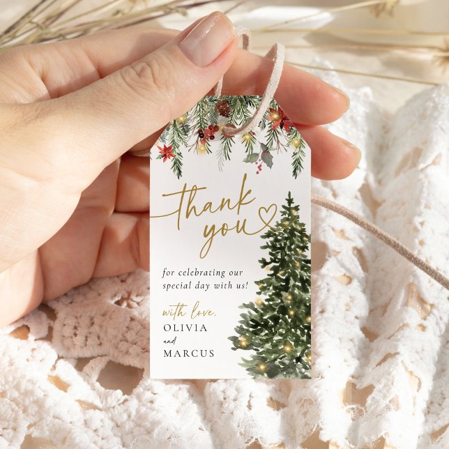 Étiquettes-cadeau Feux de pin de Noël Mariage Merci Favoriser (Créateur téléchargé)