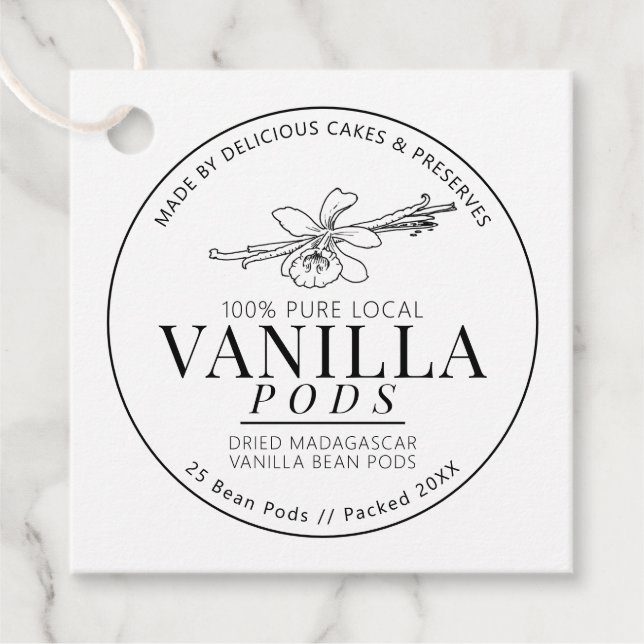 Étiquettes Cadeau Fèves de vanille fleur dessin de fèves mono produi (Devant)