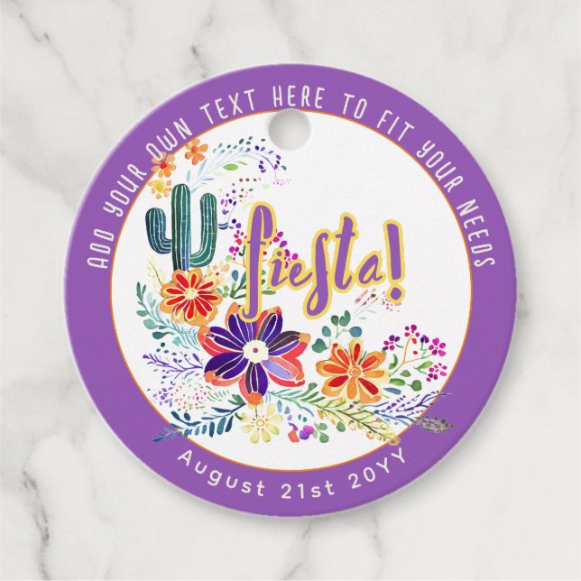 Étiquettes Cadeau FIESTA Cactus Folkart Fleurs Personnalisé (Devant)