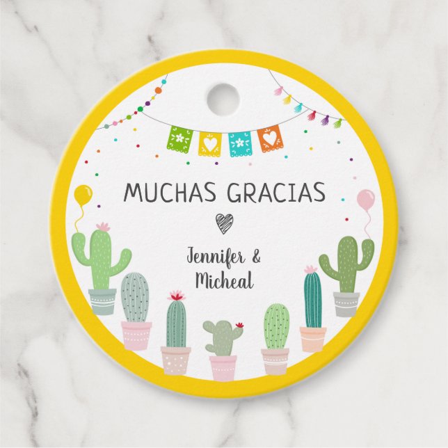 Étiquettes Cadeau Fiesta Cactus Muchas Gracias Baby shower Merci (Devant)
