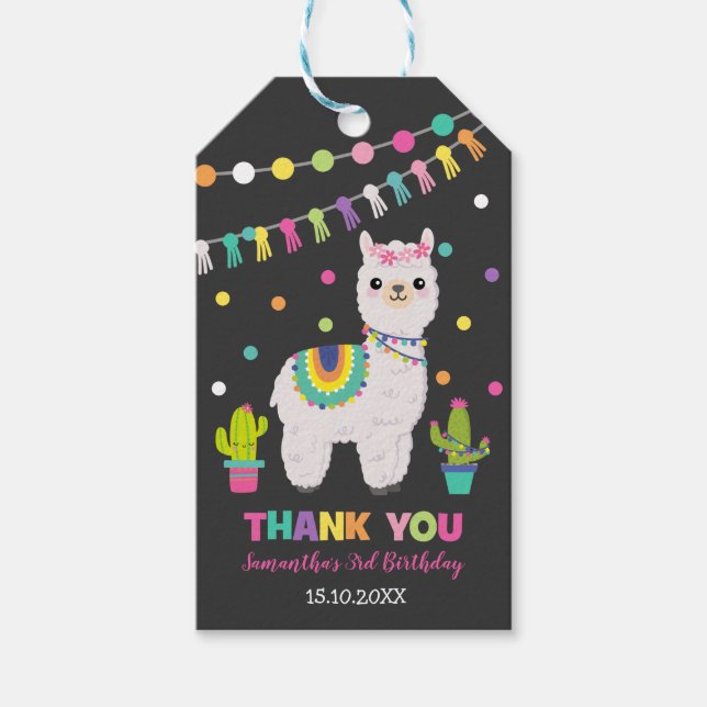 Étiquettes-cadeau Fiesta Llama fête d'anniversaire Alpaca Merci (Devant)