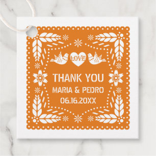 Étiquettes Cadeau Fiesta mariage inséparable de papillon orange pica