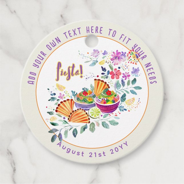 Étiquettes Cadeau FIESTA Tacos Guacamole Folkart Fleurs Personnalisé (Devant)