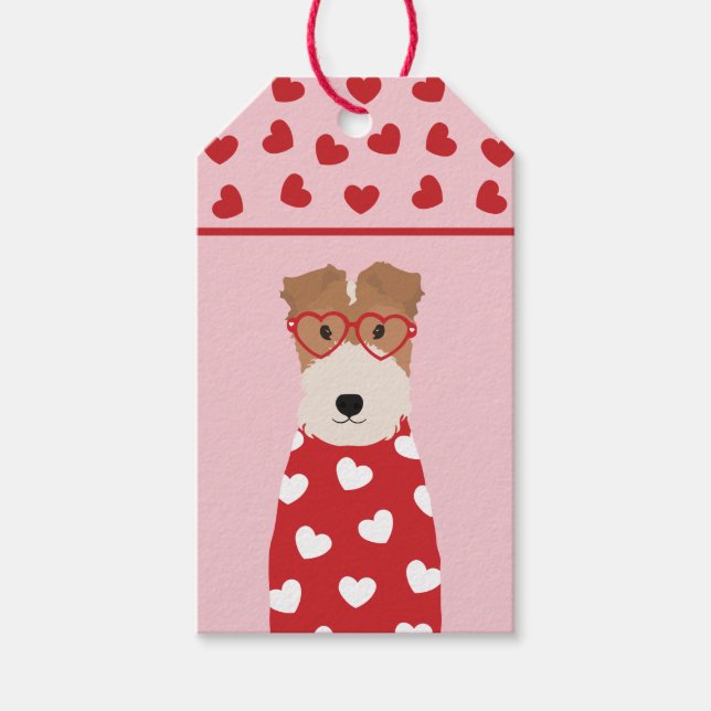 Étiquettes-cadeau Fil Fox Terrier Chien lunettes Motif de coeur (Devant)