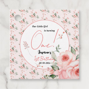 Étiquettes Cadeau Fille 1er Anniversaire Élégante Aquarelle Rose Ros