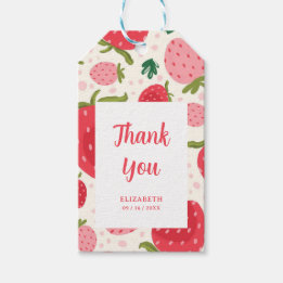Étiquettes-cadeau Fille 1er Anniversaire Rouge Rose Merci Fraise