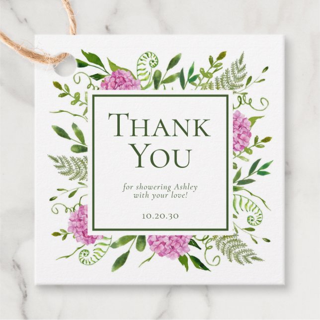 Étiquettes Cadeau Fille à la Fête de Bébé Merci Hydrangeas Roses (Devant)