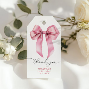 Étiquettes-cadeau Fille à ruban rose Joyeux anniversaire merci