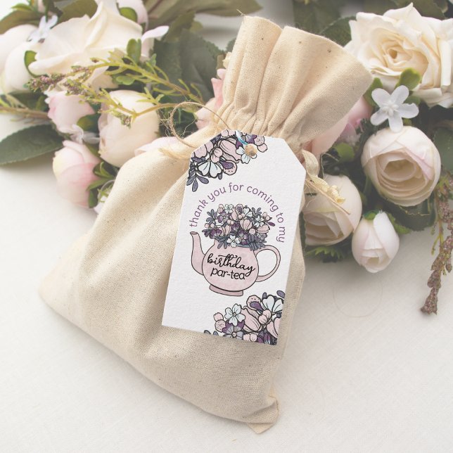 Étiquettes-cadeau Fille à thé florale Anniversaire Merci Favoriser (Girls Birthday Tea Party Favor Tags)