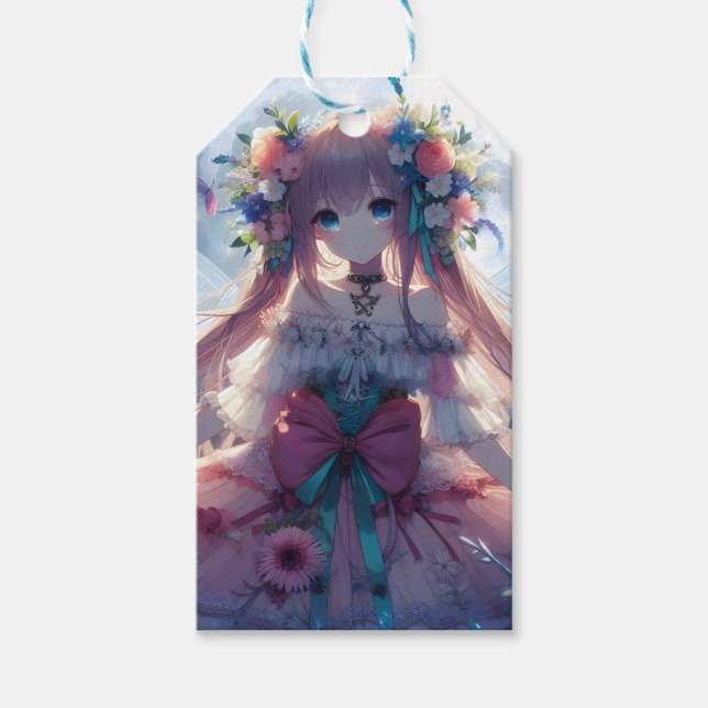 Étiquettes-cadeau Fille Anime Fleur Lune Fée (Devant)