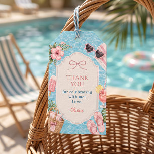 Étiquettes-cadeau Fille anniversaire fête au bord de la piscine en é