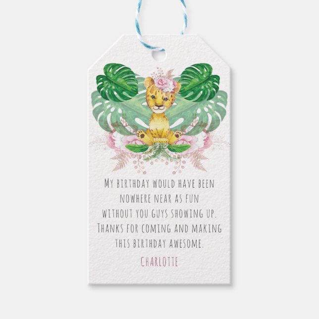 Étiquettes-cadeau Fille Anniversaire I Baptême Lion Illustration (Devant)