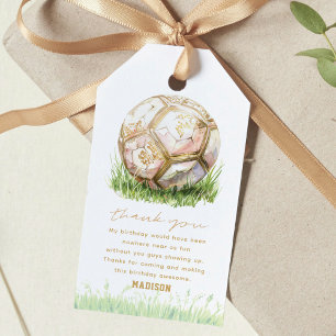 Étiquettes-cadeau Fille Anniversaire Soccer Rose Or