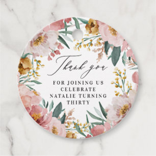 Étiquettes Cadeau Fille aquarelle florale anniversaire rose chic