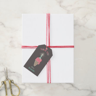 Étiquettes-cadeau Fille au cône de glace rose Merci pour le 1er anni