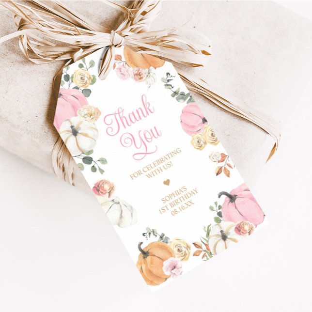 Étiquettes-cadeau Fille Automne Citrouille Premier Anniversaire Fête (Girl Fall Pumpkin One First Birthday Party Favor Tags)