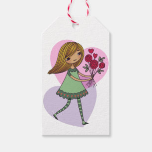 Étiquettes-cadeau Fille aux fleurs