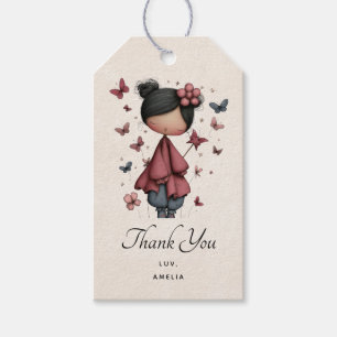 Étiquettes-cadeau Fille avec baguette magique et papillons Fête mign