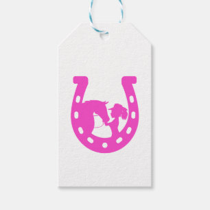 Étiquettes-cadeau Fille avec cheval et Casquette occidental Hot rose