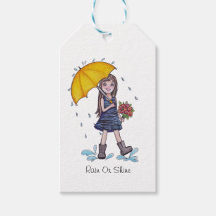 Étiquettes-cadeau Fille Avec Parapluie Jaune En Aquarelle