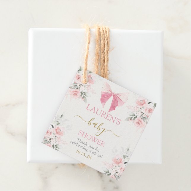 Étiquettes Cadeau Fille Baby shower de la ceinture rose (En situation)