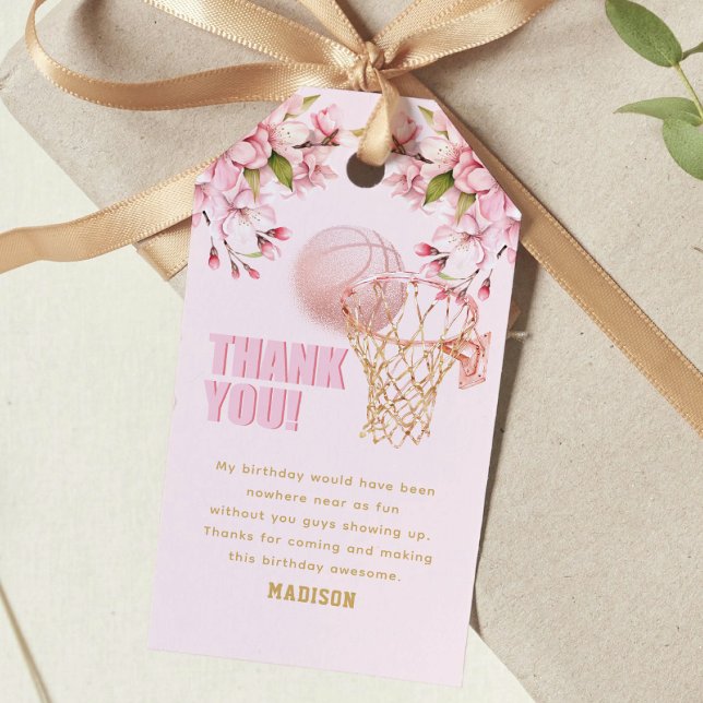 Étiquettes-cadeau Fille Basket-ball Anniversaire Or rose (Créateur téléchargé)