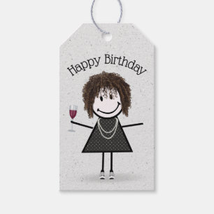 Étiquettes-cadeau Fille Bâton d'Anniversaire Avec du Vin et des Bask
