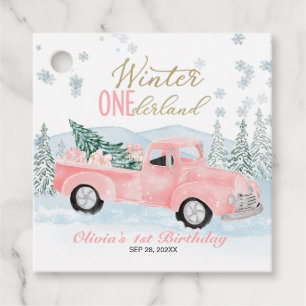 Étiquettes Cadeau Fille Camion Rose Hiver Onederland Premier Anniver