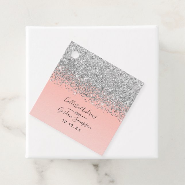 Étiquettes Cadeau Fille Chic Argent Confetti Pink Gradient Ombre (En situation)