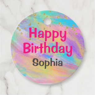 Étiquettes Cadeau Fille colorée Joyeux Anniversaire Unicorn Parties