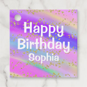 Étiquettes Cadeau Fille colorée Joyeux Anniversaire Unicorn Parties