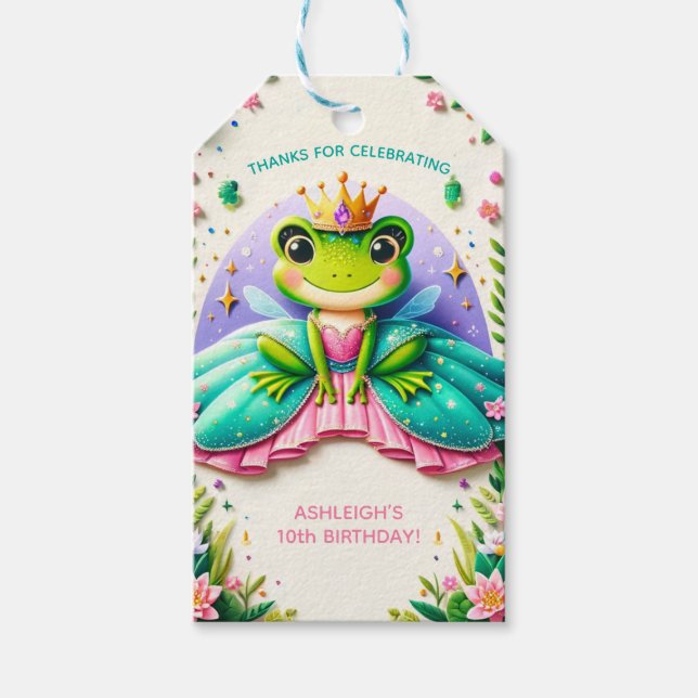 Étiquettes-cadeau Fille Conte Fée Grenouille Princesse Anniversaire (Devant)