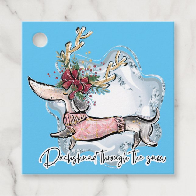 Étiquettes Cadeau Fille Dachshund À Travers La Neige (Devant)
