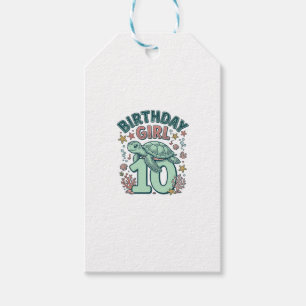 Étiquettes-cadeau Fille d'anniversaire 10 Tortue de mer Gravure vint