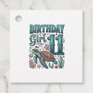 Étiquettes Cadeau Fille d'anniversaire 11 Tortue de mer Gravure vint