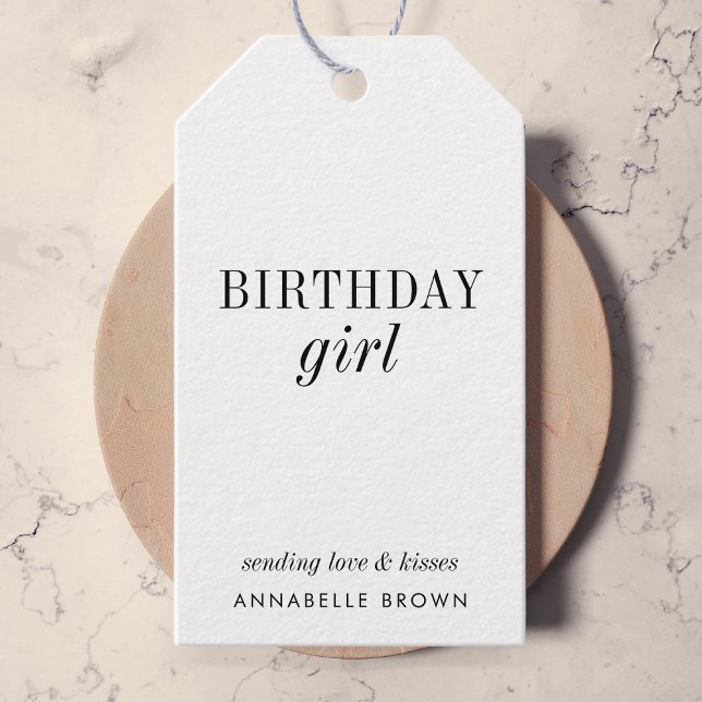 Étiquettes-cadeau Fille d'anniversaire | Simple minimaliste noir et  (Créateur téléchargé)